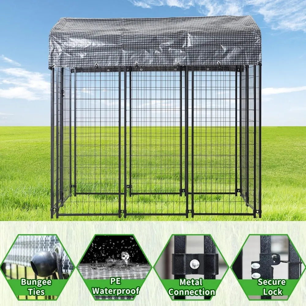 Outdoor Dog Kennel 6x4x6 FT, Expandable Modular Dog Kennel Outside, Heavy Duty Welded Wire Steel Dog Run Dog Playpen Fence