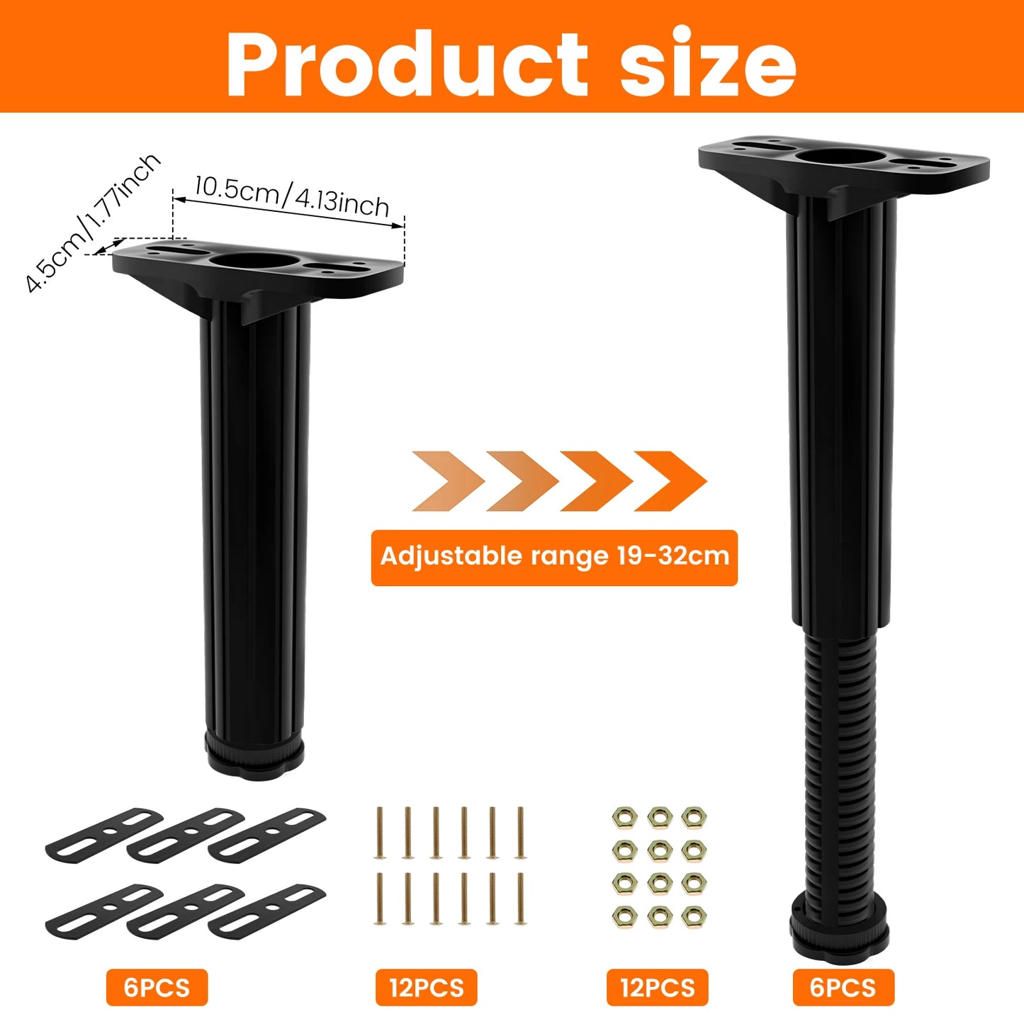 6Pcs Bed Frame Support Leg Plastic Height Adjustable Frame Slats Support Leg Foot Thickened Effective Protection Bed Support Leg