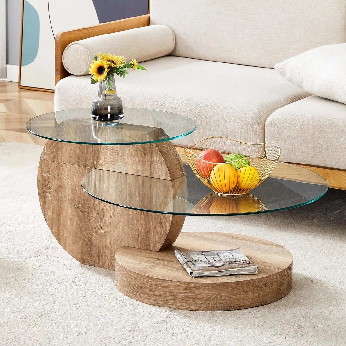 Glass Coffee Tables for Living Room Round Coffee Tables Modern Double Layer Round Table Circle Coffee Table for Small Space Home