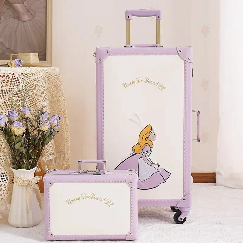 Hot!New Retro PU leather suitcase women purple travel bag boarding box trolley suitcase girls high quality rolling luggage sets