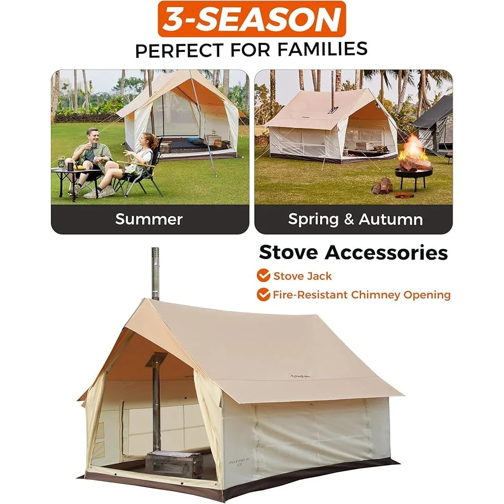 Durable Family Canvas Tent with Stove Jack 11x8ft Easy Setup Waterproof 4-Season Outdoor Camping Hunting Tent