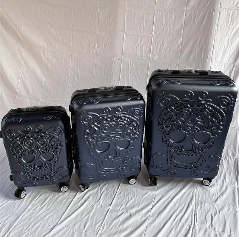 Large Expandable Skull Suitcase Set 3 Pieces Trolley Case Rolling Luggage Three Pieces With Wheels