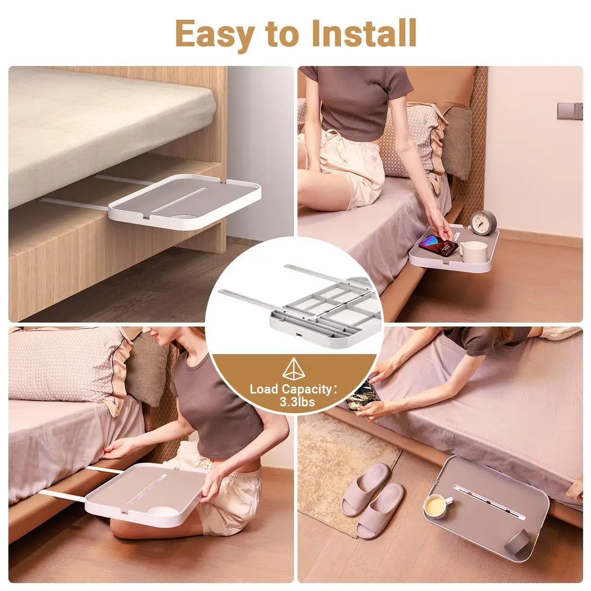 Bedside Shelf for Bed Bedside Table Under Mattress Bedroom Organizer Bed Storage Nightstand Rack Bedside Tray for Box Spring Bed