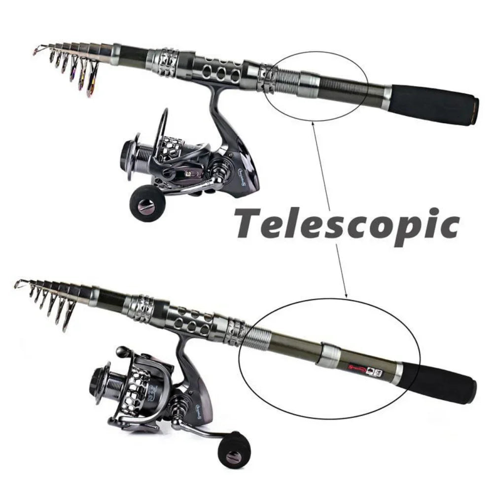 Sougayilang 1.8-3.3m Carbon Fiber Spinning Fishing Rod and 13+1BB Fishing Reel Combo Telescopic Fishing Pole Spinning Reel Kit