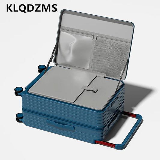 KLQDZMS Suitcase on Wheels 20"24"26 Inch Large Capacity Trolley Case Front Opening Laptop Boarding Case Women's PC Luggage