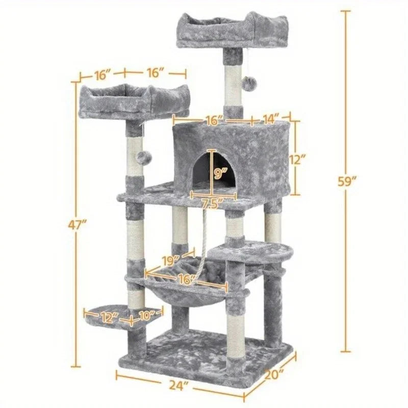 Large Cat Tree Cat Tower Playing House Condo w/Scratching Posts for Indoor Cats