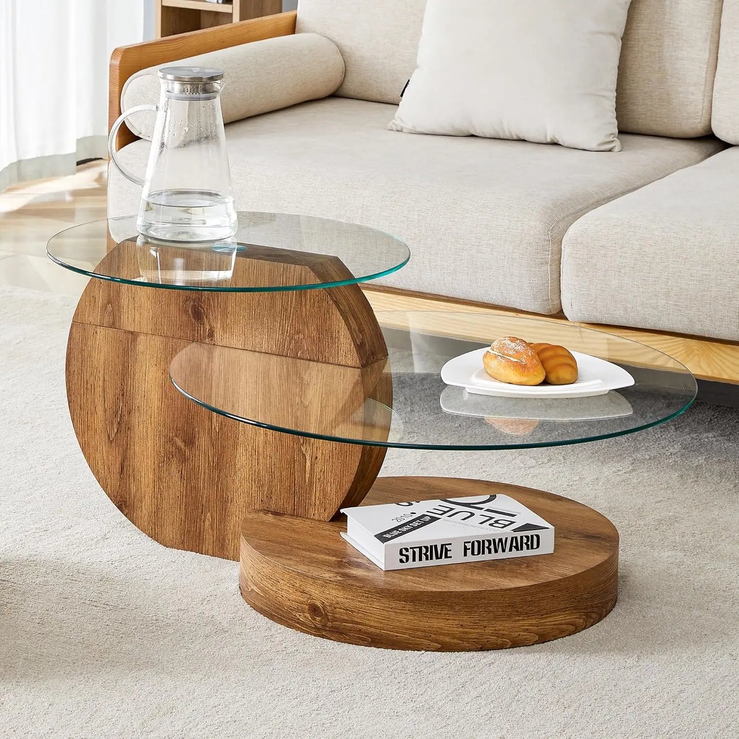 Glass Coffee Tables for Living Room Round Coffee Tables Modern Double Layer Round Table Circle Coffee Table for Small Space Home