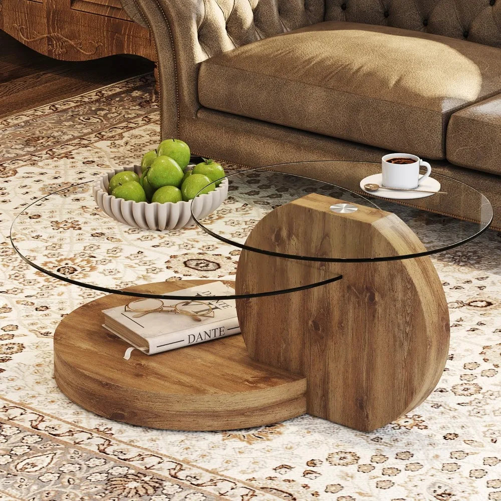 Glass Coffee Tables for Living Room Round Coffee Tables Modern Double Layer Round Table Circle Coffee Table for Small Space Home