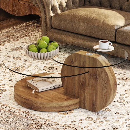 Glass Coffee Tables for Living Room Round Coffee Tables Modern Double Layer Round Table Circle Coffee Table for Small Space Home
