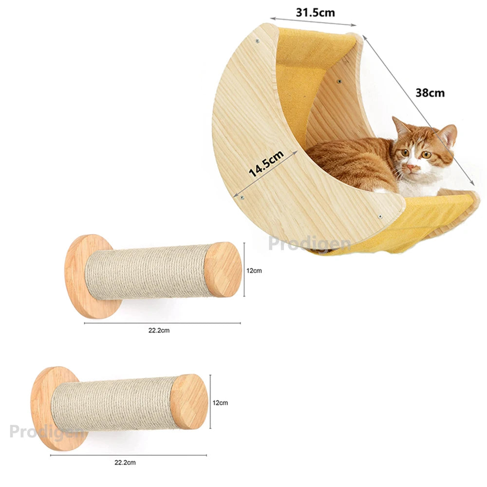 Cat Wall Climbing Shelf with 2 Scratching Posts Set Pet Wall Furniture Cat Bed Hiding House for Indoor Cats Sleeping Accessories
