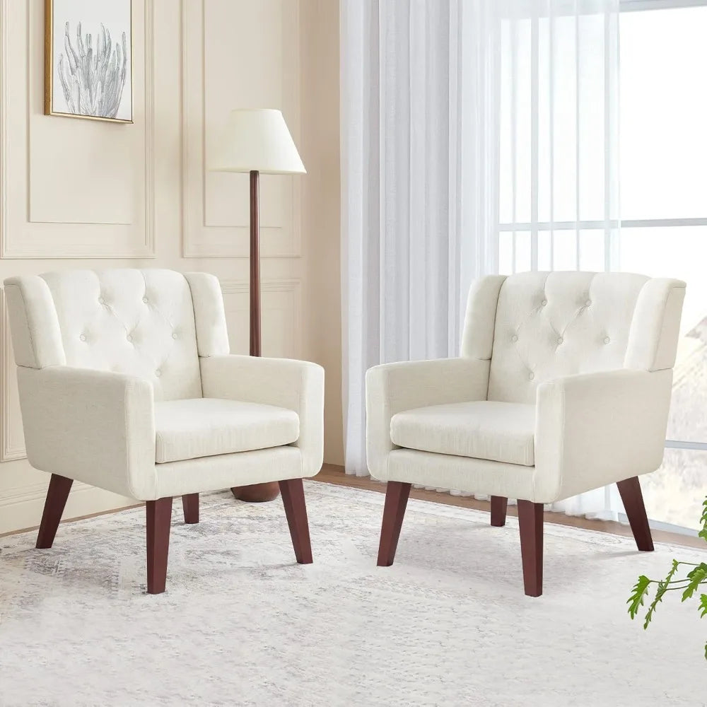 Accent Chair Button-Tufted Upholstered Living Room Chairs Comfy Reading Chair Mid Century Modern Chair with Linen Fabric Lounge