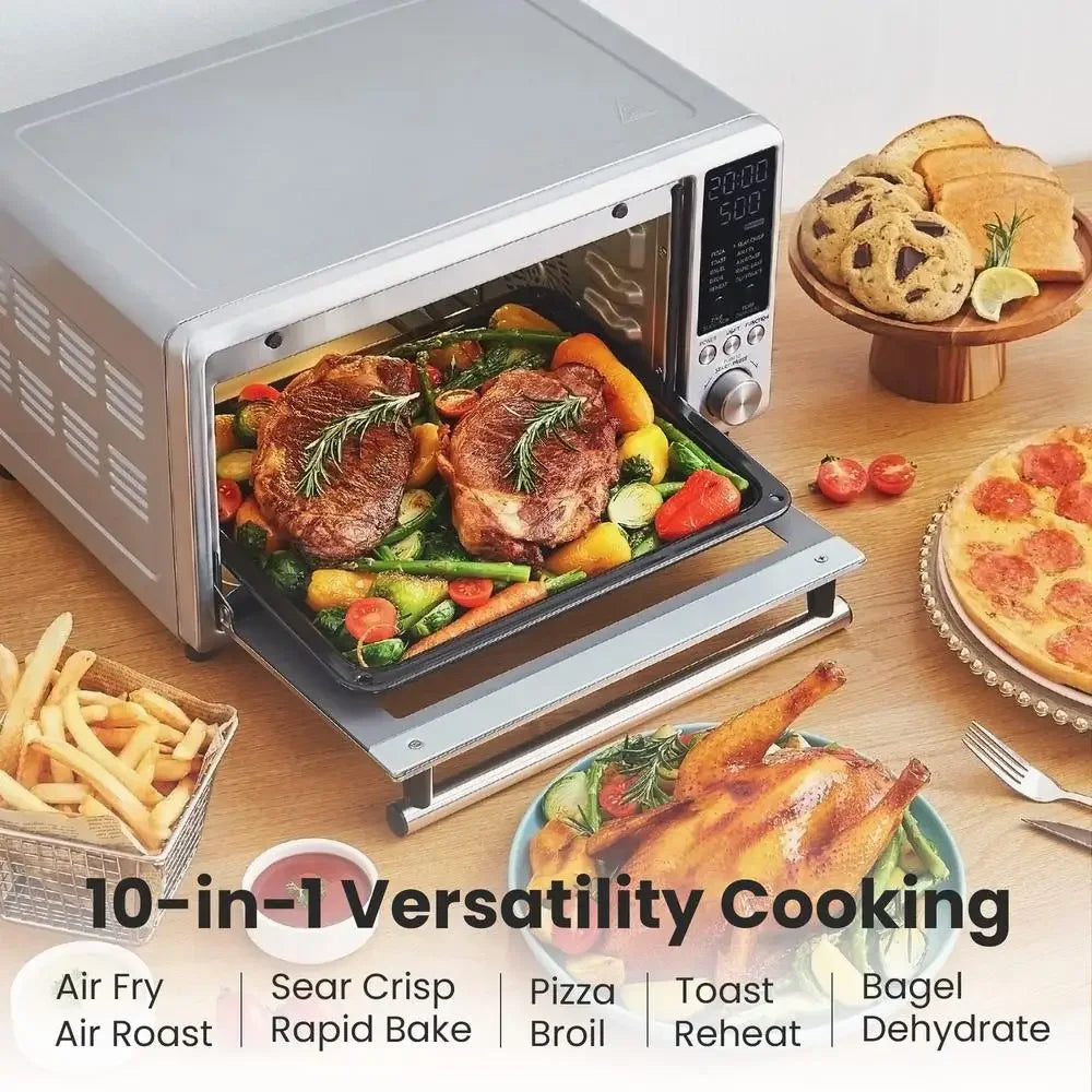 Toaster Oven Air Fryer 10-in-1 Convection Oven with Rapid Heat Technology Bake Broil Roast 6 Slices Accessories Included