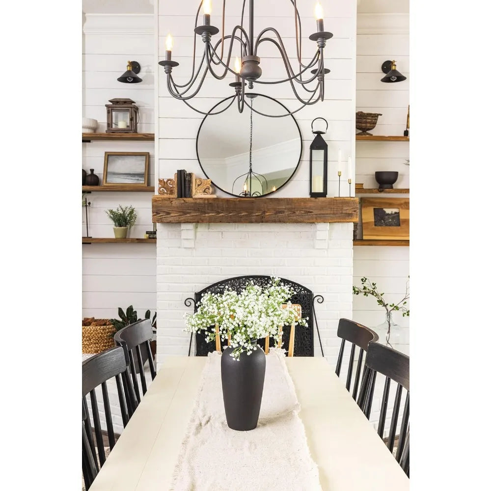 12" Tall Black Ceramic Vase, Speckled Textured Minimalist, with 15 Stems of 22" Faux Artificial White, Fake Flowers in Vases