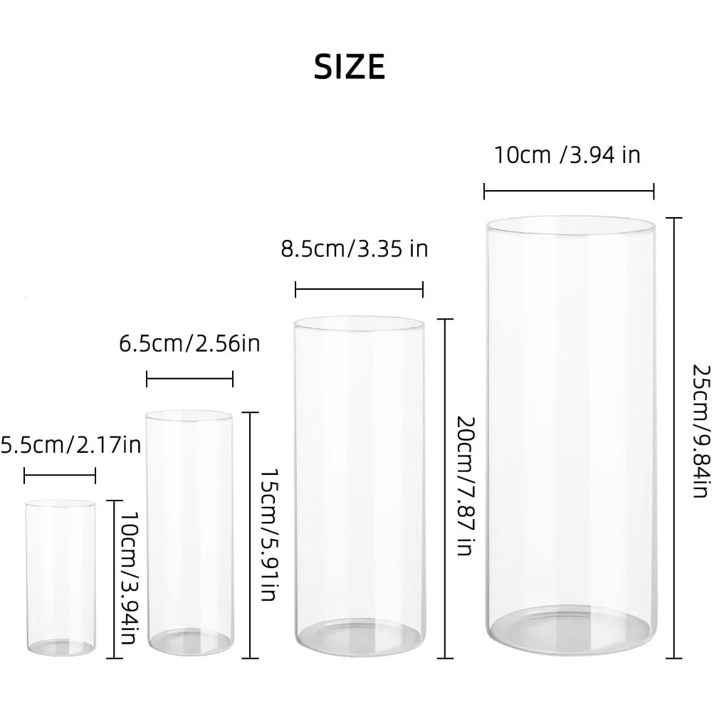 48 pieces set of transparent glass cylindrical vases for center decoration - floating candle vase holders of different sizes
