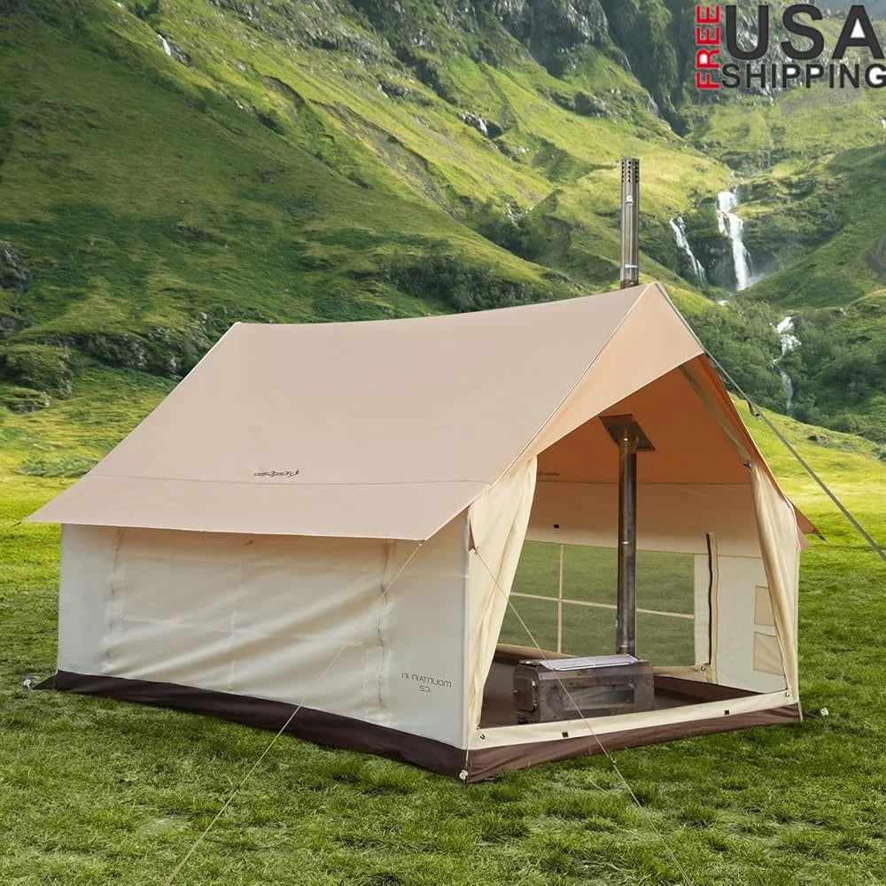 Durable Family Canvas Tent with Stove Jack 11x8ft Easy Setup Waterproof 4-Season Outdoor Camping Hunting Tent