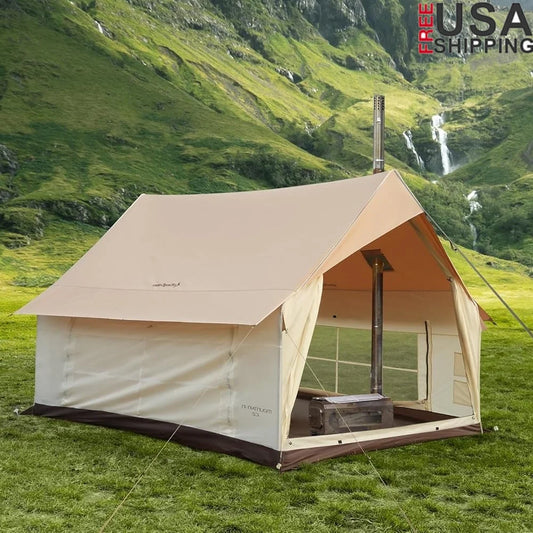 Durable Family Canvas Tent with Stove Jack 11x8ft Easy Setup Waterproof 4-Season Outdoor Camping Hunting Tent
