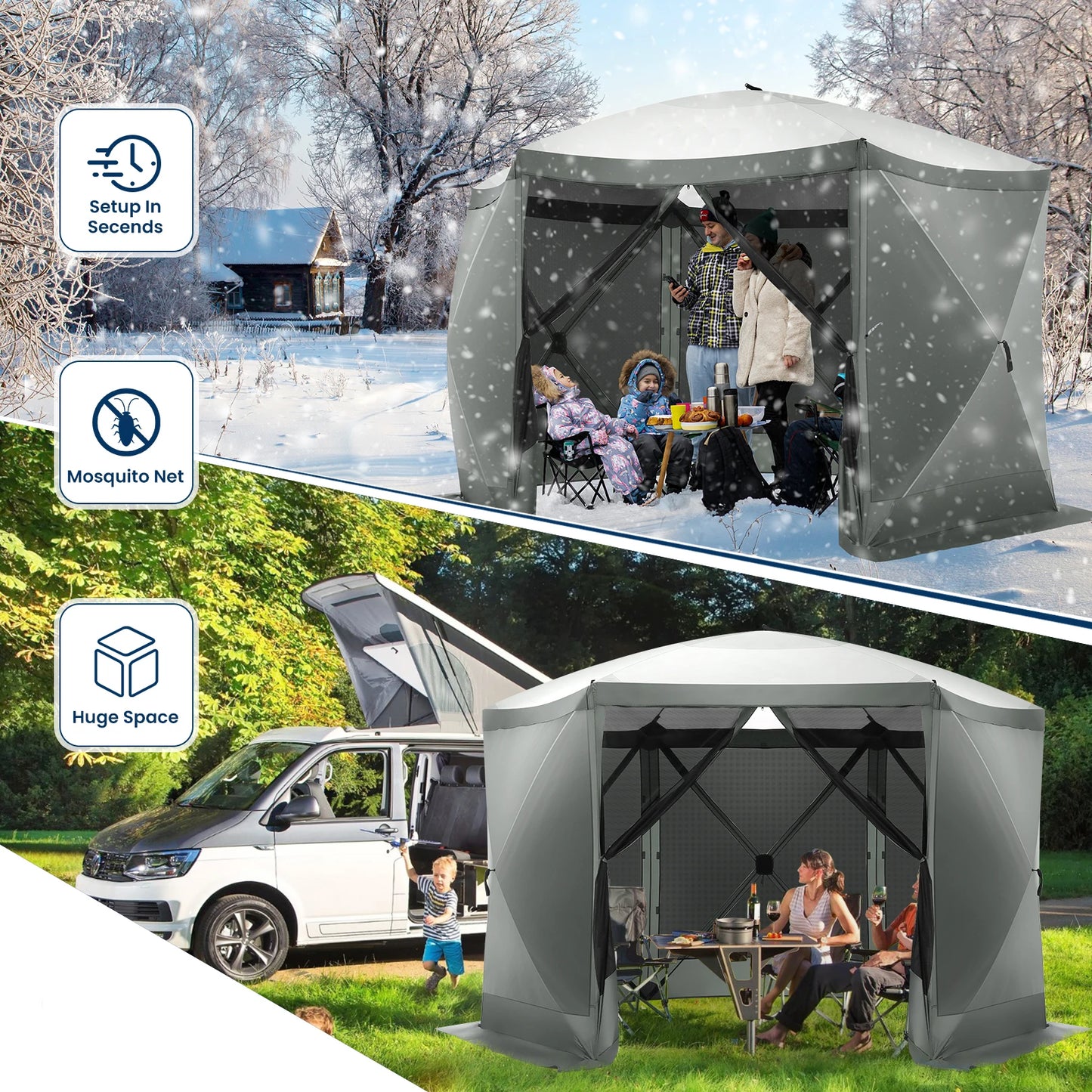 Pop Up Gazebo Screen Tent Screen House for Camping, 12x12 Screen Room with Mosquito Netting, Hub Tent Instant Screened Canopy