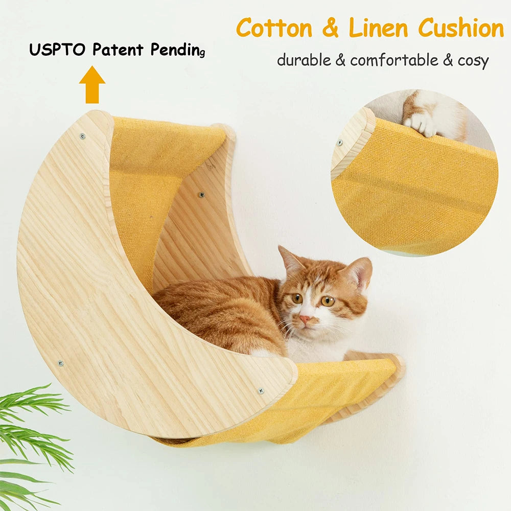 Cat Wall Climbing Shelf with 2 Scratching Posts Set Pet Wall Furniture Cat Bed Hiding House for Indoor Cats Sleeping Accessories