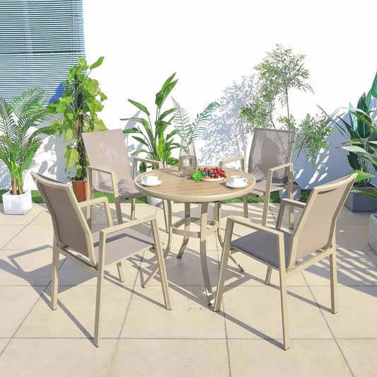 Modern Outdoor Garden Furniture Retro Round Table Outdoor Aluminum Plastic Wood Table Preservative Garden Table