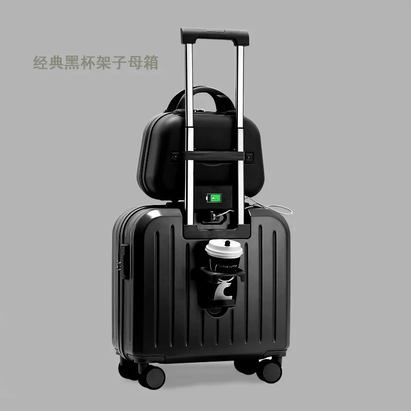 18/20 Inch Suitcase Boarding Multifunctional Travel Suitcase Student Password Trolley Case Rolling Luggage Bag with Cup holder