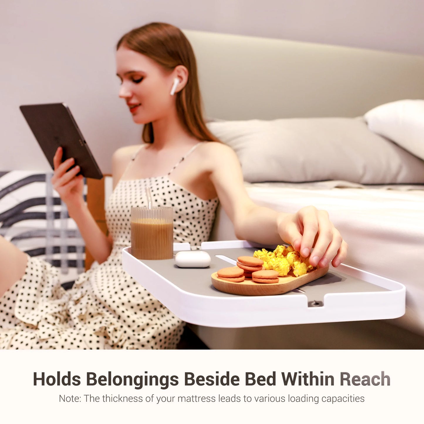 Bedside Shelf for Bed Bedside Table Under Mattress Bedroom Organizer Bed Storage Nightstand Rack Bedside Tray for Box Spring Bed