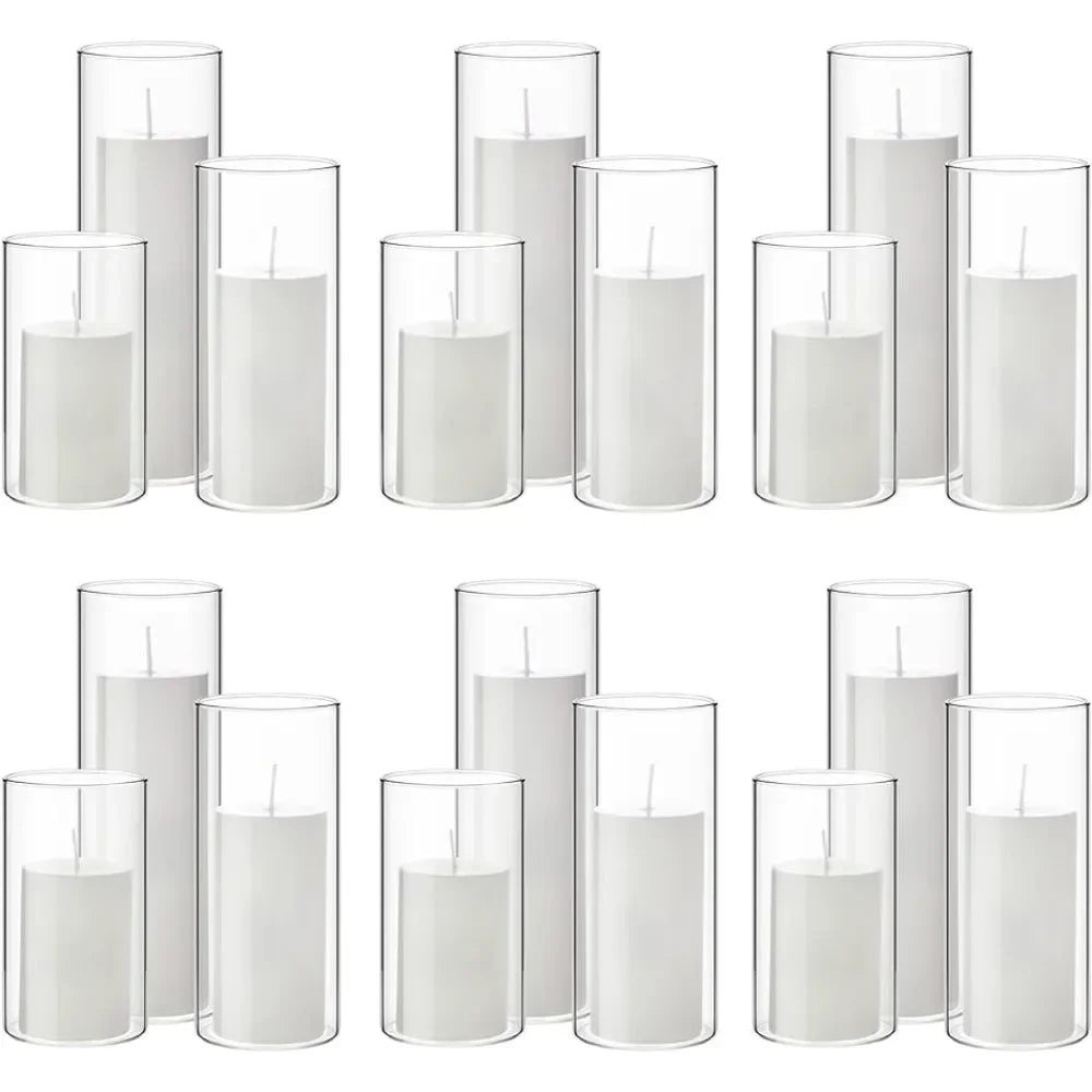 White Pillar Candles and Glass Cylinder Vases Clear Cylinder Candle Holders for Slim Pillar Candles Wedding Vases (36 Pcs)