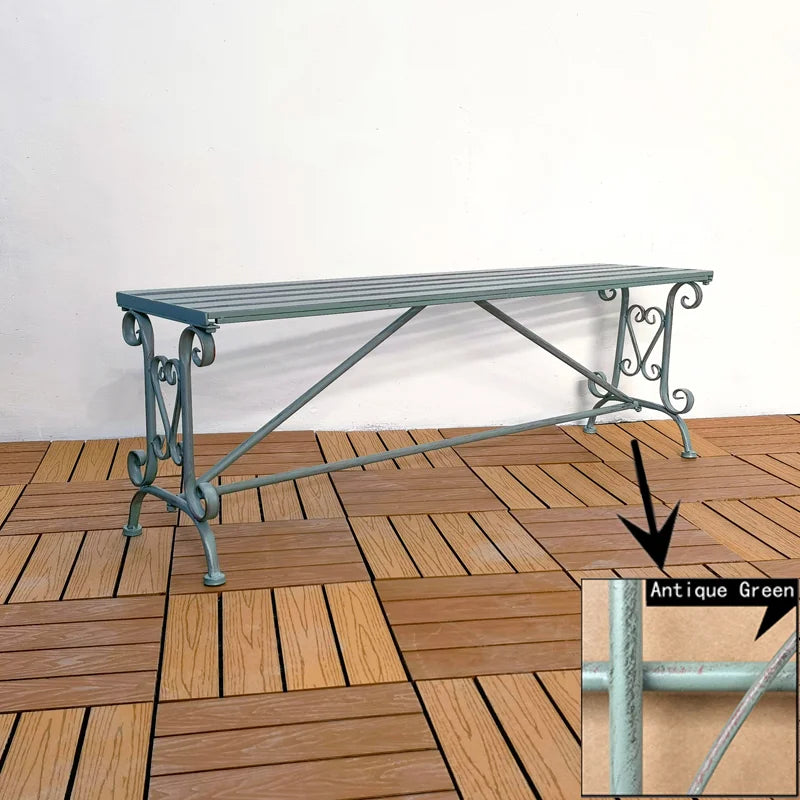 Antique wrought iron metal outdoor garden bench, patio porch garden, wrought iron decorative folding double bench