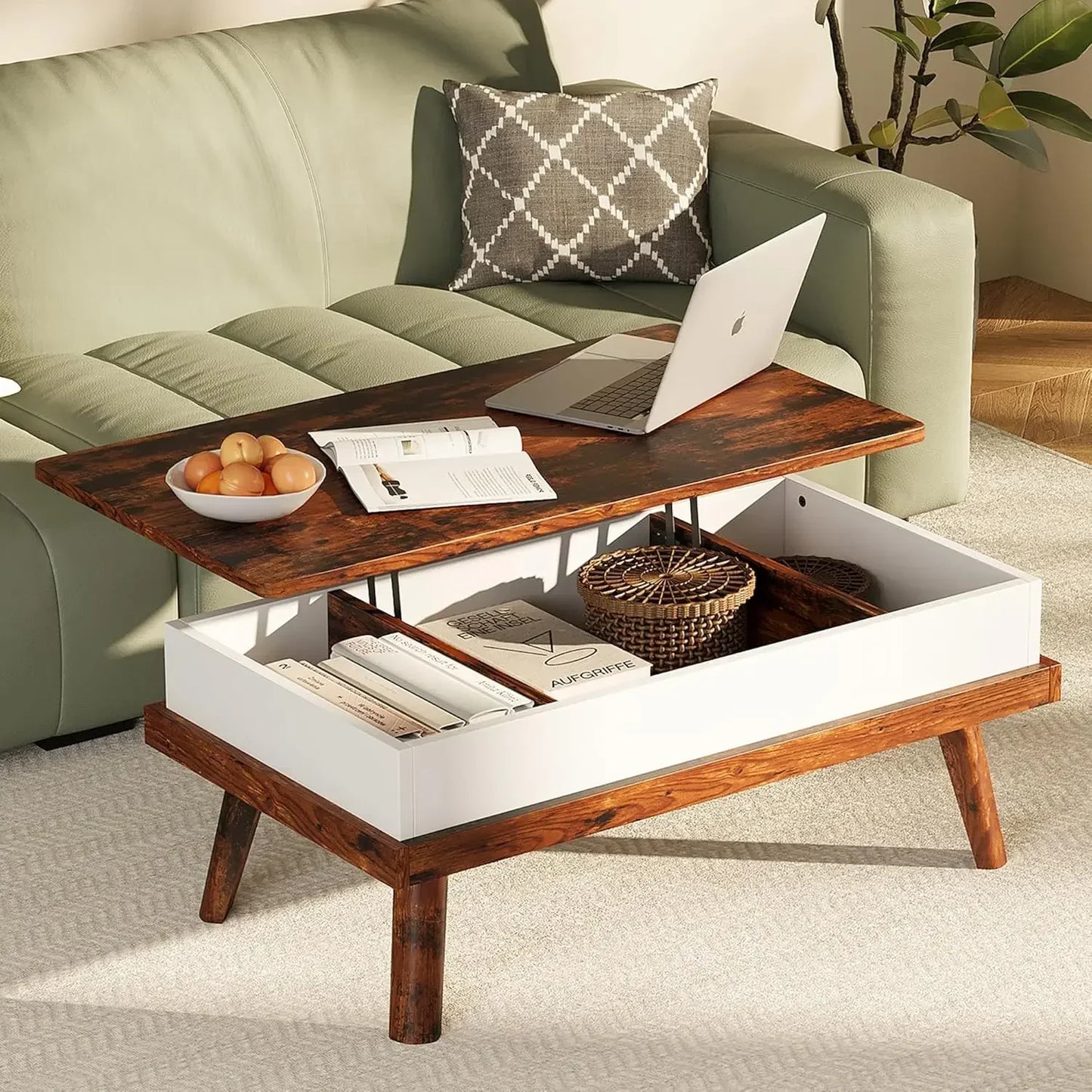 Wood Coffee Table, Lift Top Coffee Tablewith Hidden Compartment, Coffee Table for Living Room Reception Room