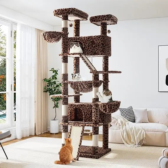 81 Inches Tall Cat Tree/Multi-Level Large Climbing Tree House and Towers for Big Feline/Condo and Hammock/Scratching Pos