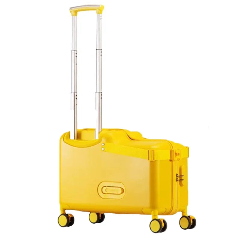 2025 New Children's Luggage Can Sit and Ride Suitcase Trip Cabin Carry-on Wooden Horse Trolley Case Brake Wheels Kids Suitcases