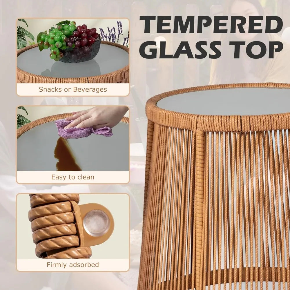 3 Piece Outdoor Wicker Furniture Bistro Set, Rattan Chairs Conversation Sets Porch Chair, Wicker Patio Furniture for Balcony Poo