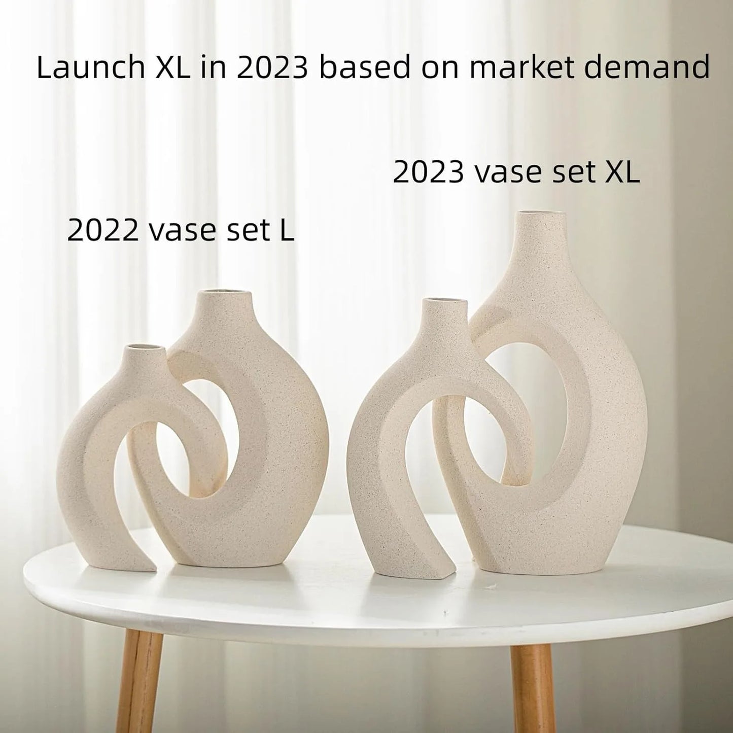 Snuggle Hollow Ceramic Vase Set of 2, Boho ins Style Nordic Mid Century Modern Aesthetic Decorative Vase(Cream W 6.8" X H 11")