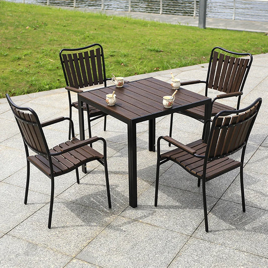 2025 New 4 Person Outdoor Wood Grain Square Table 80cm Outdoor Dinings Table Waterproof Rectangular Brown Table Room Furniture