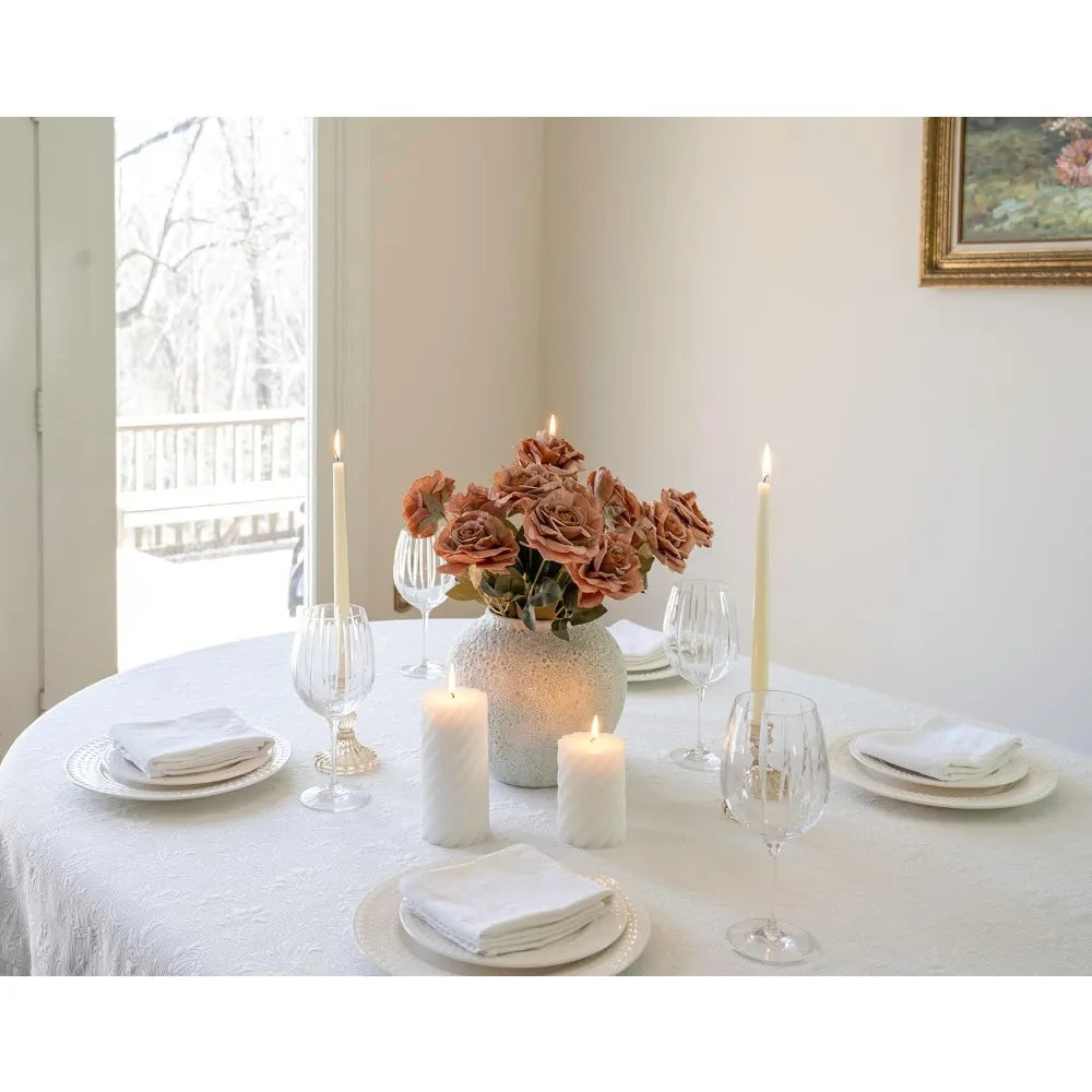 White Ceramic Vase Flower Vase, Big Textured Round Vases for Centerpieces, Kitchen, Living Room, (8" x 8.5" x 8.5") Vases