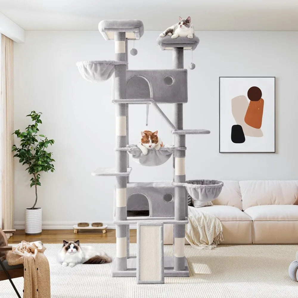 81 Inches Tall Cat Tree/Multi-Level Large Climbing Tree House and Towers for Big Feline/Condo and Hammock/Scratching Post
