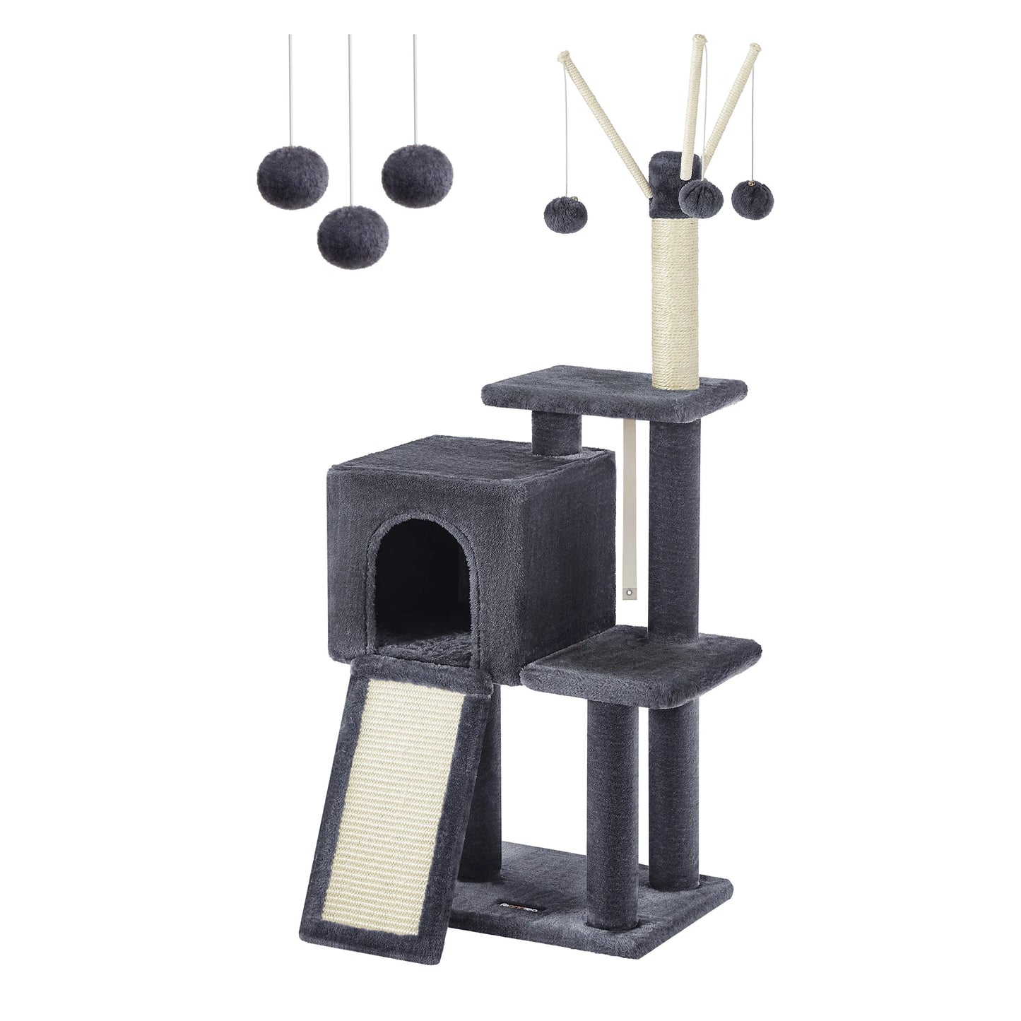 Feandrea Cat Tree, 46.5-Inch Cat Tower for Indoor Cats, Multi-Level Plush Cat Condo, Scratching Post, Ramp