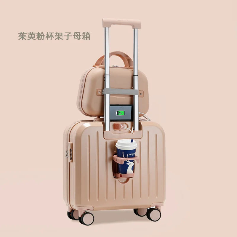 18/20 Inch Suitcase Boarding Multifunctional Travel Suitcase Student Password Trolley Case Rolling Luggage Bag with Cup holder