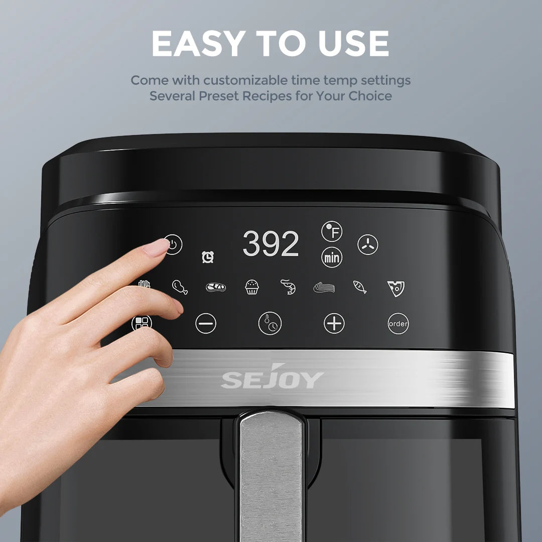 SEJOY  Digital Display Air Fryer Toaster Oven Combo 6 Quart with 8 Cooking Presets Oilless Cooker,Visible Window