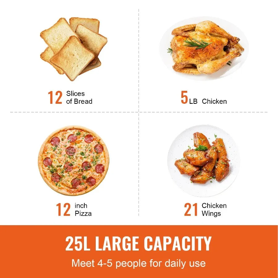 12-IN-1 Air Fryer Toaster Oven 25L Convection Oven 1700W Stainless Steel Toaster Ovens Countertop Combo with Grill Pizza Pan G