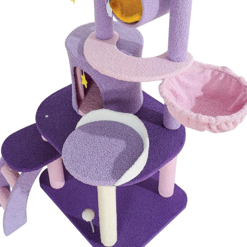 Cute Tower, Unique Cat Tree Large Tall for Indoor , Cloud Big Cat Tree Cat Castle Mansion Condo for Large Activity Trees