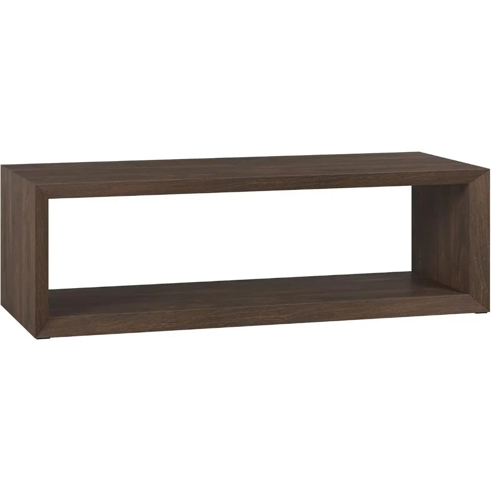 58" Wide Rectangular Coffee Table in Alder Brown, for Home, Living Room, Bedroom, Entertainment Room, Office