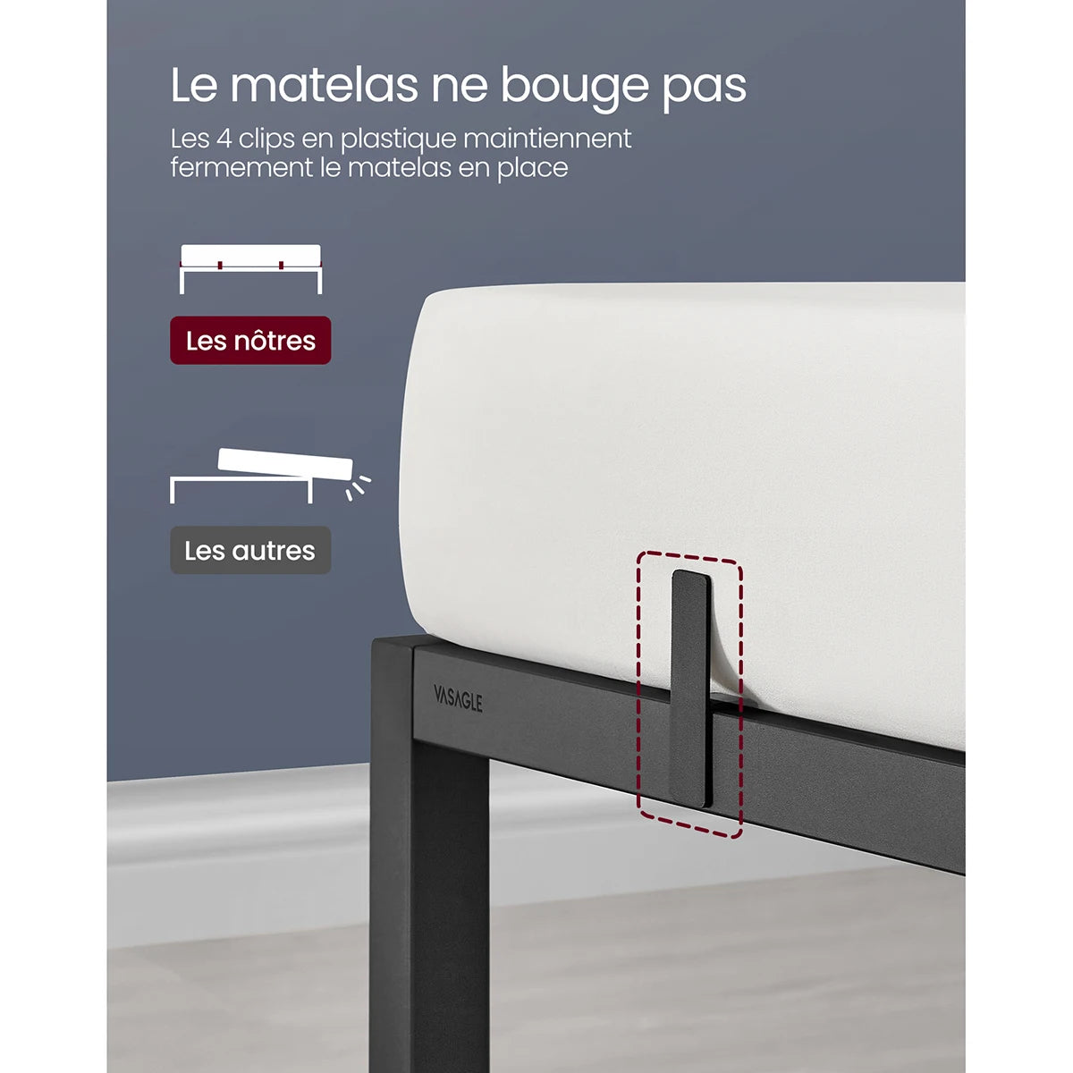 VASAGLE Double Bed Frame, Metal Bed Frame, with Bedside Shelves, Guest Bed Frame, for 140 x 200 cm Mattresses, Easy Assembly