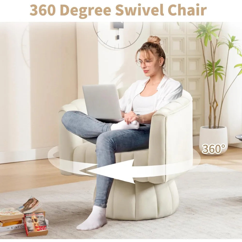 Swivel Accent Barrel Chair - Cute Comfy Small Round 360° Arm Chair Velvet Sofa Club Reading Chair for Living Room Bedroom