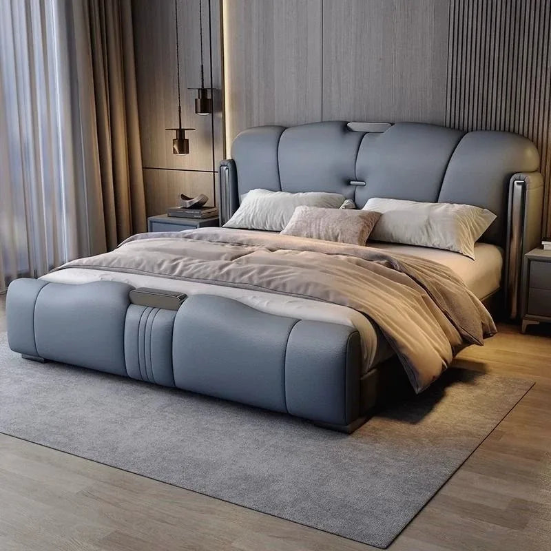 Create Leather Frame Bed Modern Designer Quality Double Design Fashionable Bed Apartment Confortable Nordic Muebles Furniture