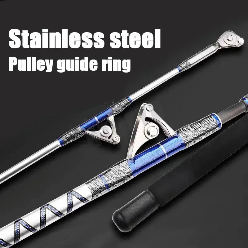 1.98M 2.1M Saltwater Spinning Big Game Fishing Rod 50kg 2 Piece Offshore Trolling Rod Sea Boat Fishing Pole with Roller Guides