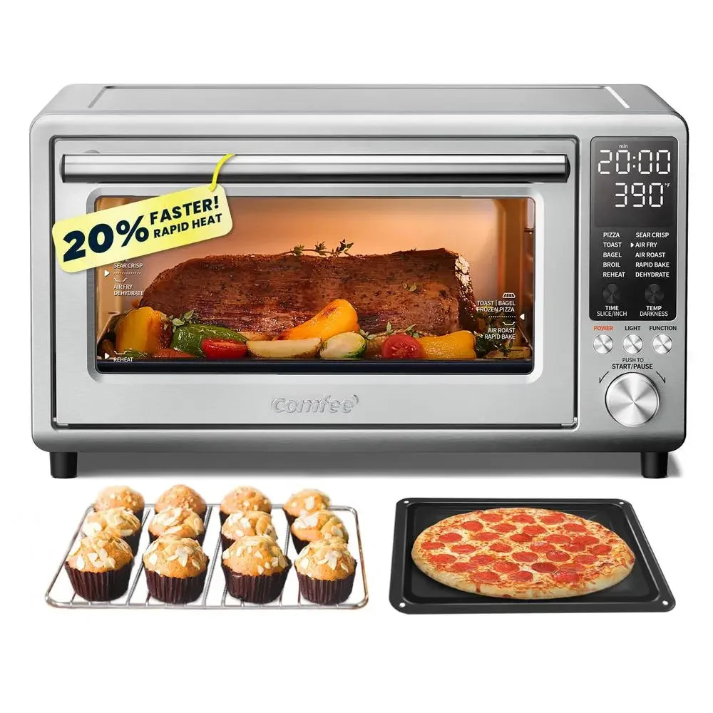 Toaster Oven Air Fryer 10-in-1 Convection Oven with Rapid Heat Technology Bake Broil Roast 6 Slices Accessories Included