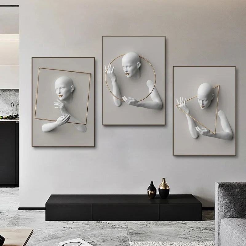 Nordic Figure Statue Art Canvas Painting Abstract Women Portrait Art Poster and Print Wall Pictures for Modern Living Room Decor
