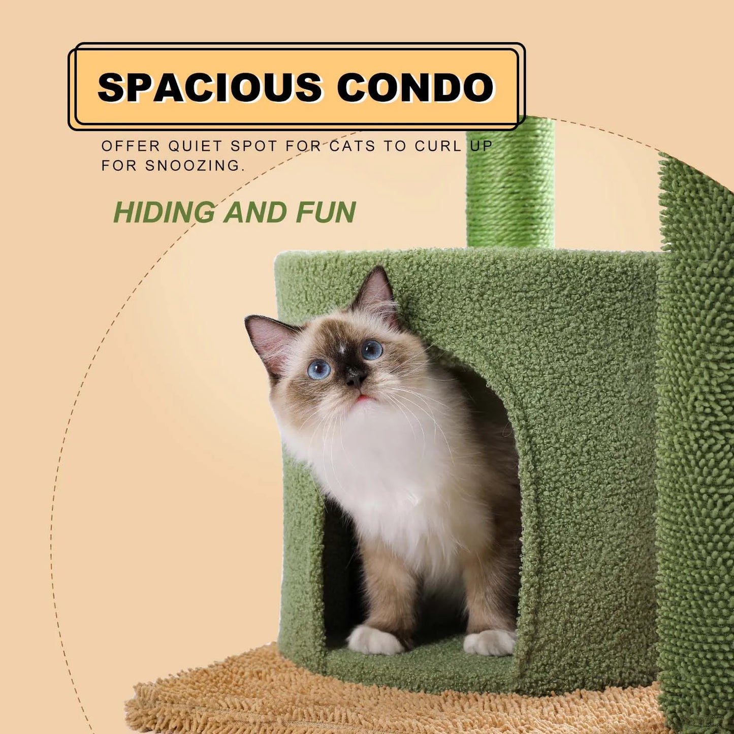 Cactus Cat Tree for Indoor Cats, Small Cat Tower with Sisal Scratching Post Cozy Condo Perches, Cat Accessories, Kitten Toys