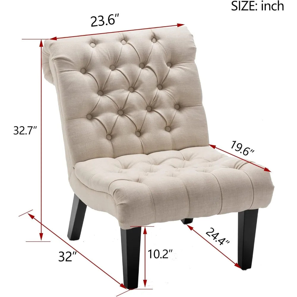 Accent Chairs Set of 2 Modern Armless Living Room Bedroom Chairs Upholstered Button Tufted Slipper Chairs with Solid W