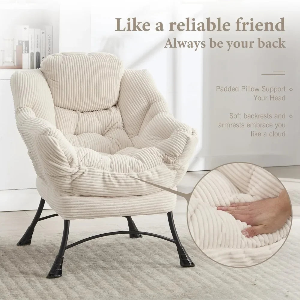 Lazy Chair with Ottoman Bedroom Chairs for Adults Modern Lounge Accent Chair with Armrests, Ergonomic Footrest for Small Spaces